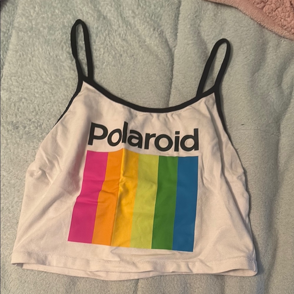 Polaroid White Crop Top with Colorful Graphic